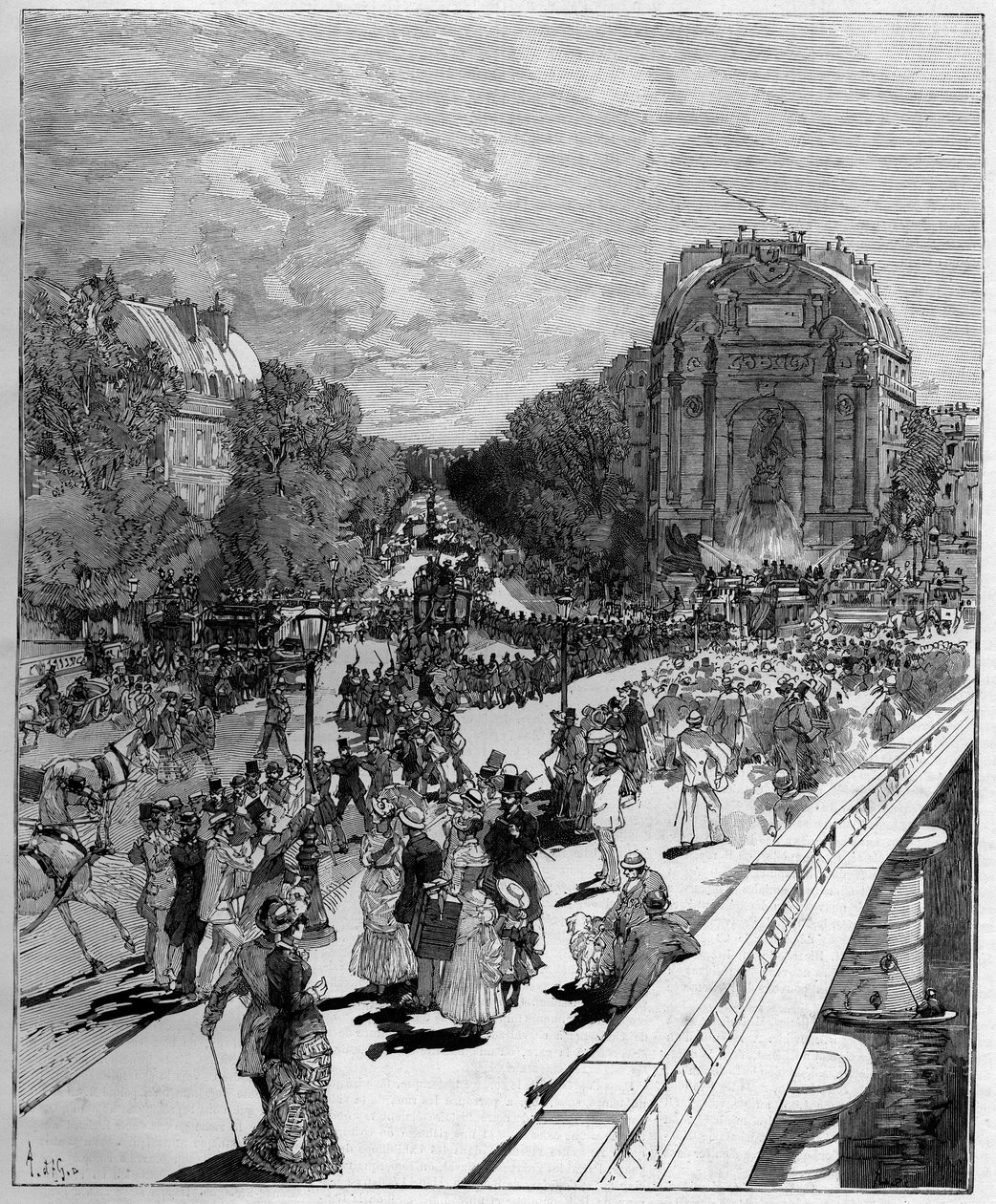 Defile studenti Ecole Polytechnique (Monome) na Place Saint Michel (Saint-Michel) v Paříži, 24. června od Auguste Lepere