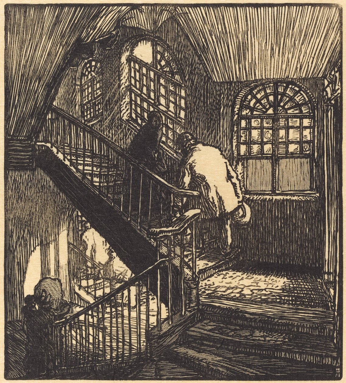 Escalier de la maison ou etait le Chateau Rouge   1233465   cs       czech Successfully Translated  Original: Landschap met bomen en een man met wandelstok en mand Landschapsstudies door Paulus Lauters (series title) Nouvelle suite de 40 études de paysages od Auguste Lepere