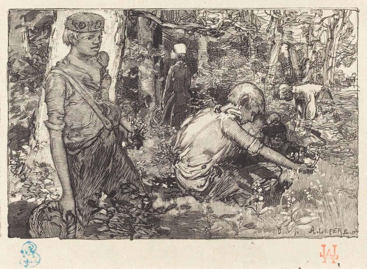 Sběr májové lilie (La cueillette du muguet) od Auguste Lepere