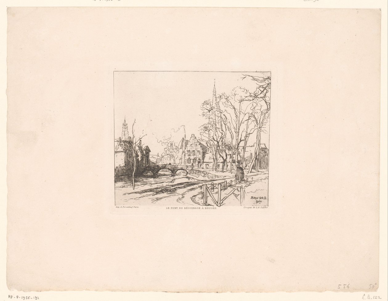 Pohled na most v Beguinage v Bruggách Le pont du Beguinage à Bruges (název na objektu) od Auguste Lepere