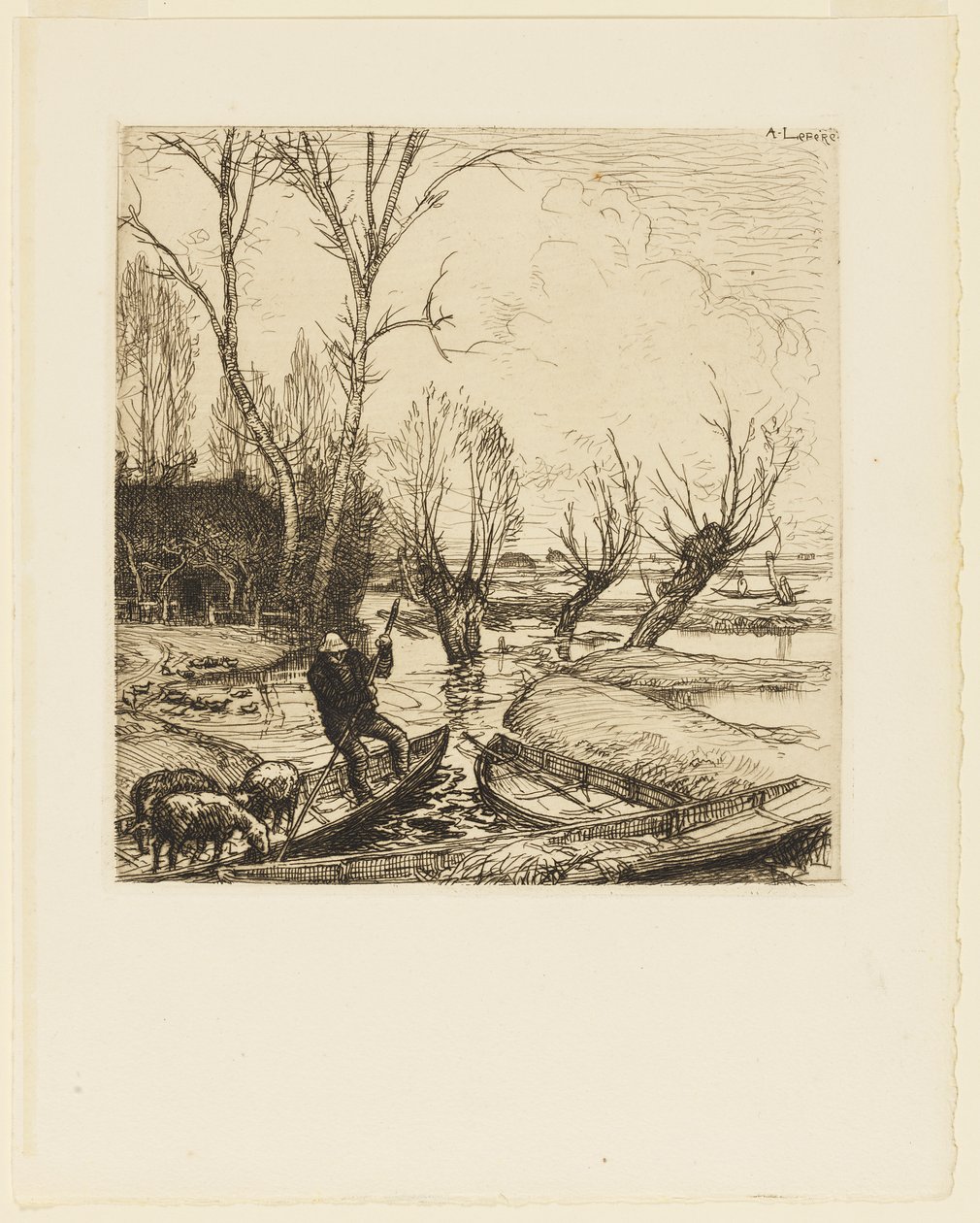 In the Deluged Marsh - The Shepherd (Au marais inonde - Le berger) od Auguste Lepere