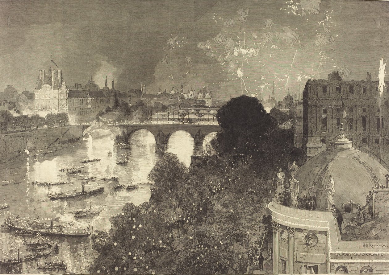 14. července. Osvětlení Seiny z Pont Neuf do Pont au Change, 1882. od Auguste Lepere
