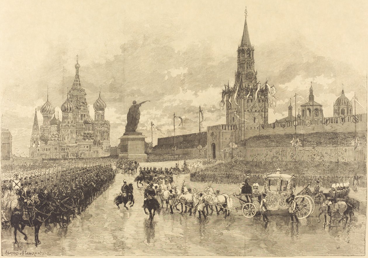 Korunovace cara. Imperial Cortège překračuje Place Royale, 1883. od Auguste Lepere