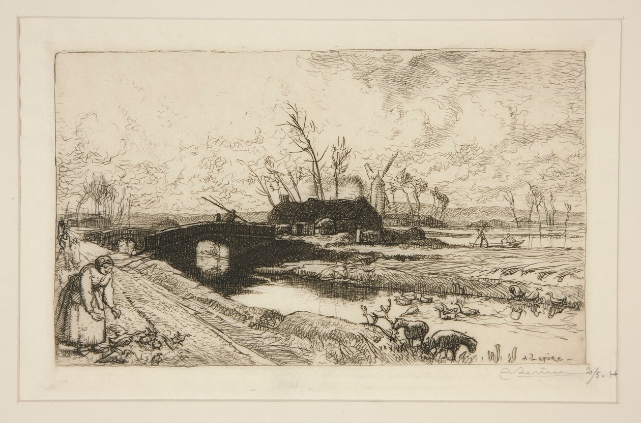Le petit pont (Vend?e) (Malý most [Vendee]) od Auguste Lepere