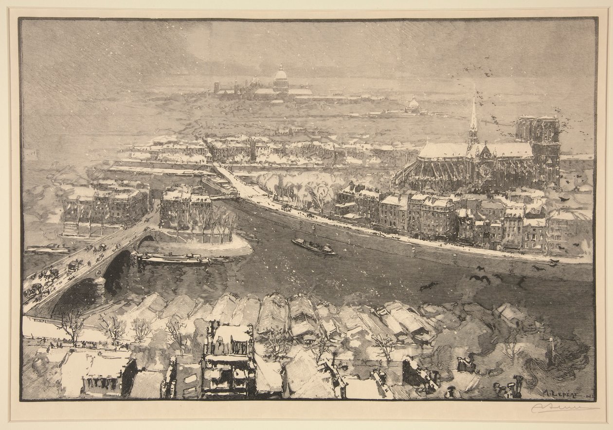 Paříž pod sněhem, ode dneška sv. Gervais (Paříž pod sněhem, při pohledu z vrcholu St. Gervais) od Auguste Lepere