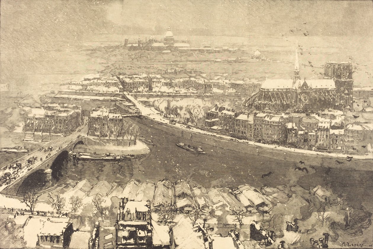 Paříž pod sněhem, pohled ze St.-Gervais Paříž pod sněhem, při pohledu z vrcholu St.-Gervaais, 1890. od Auguste Lepere