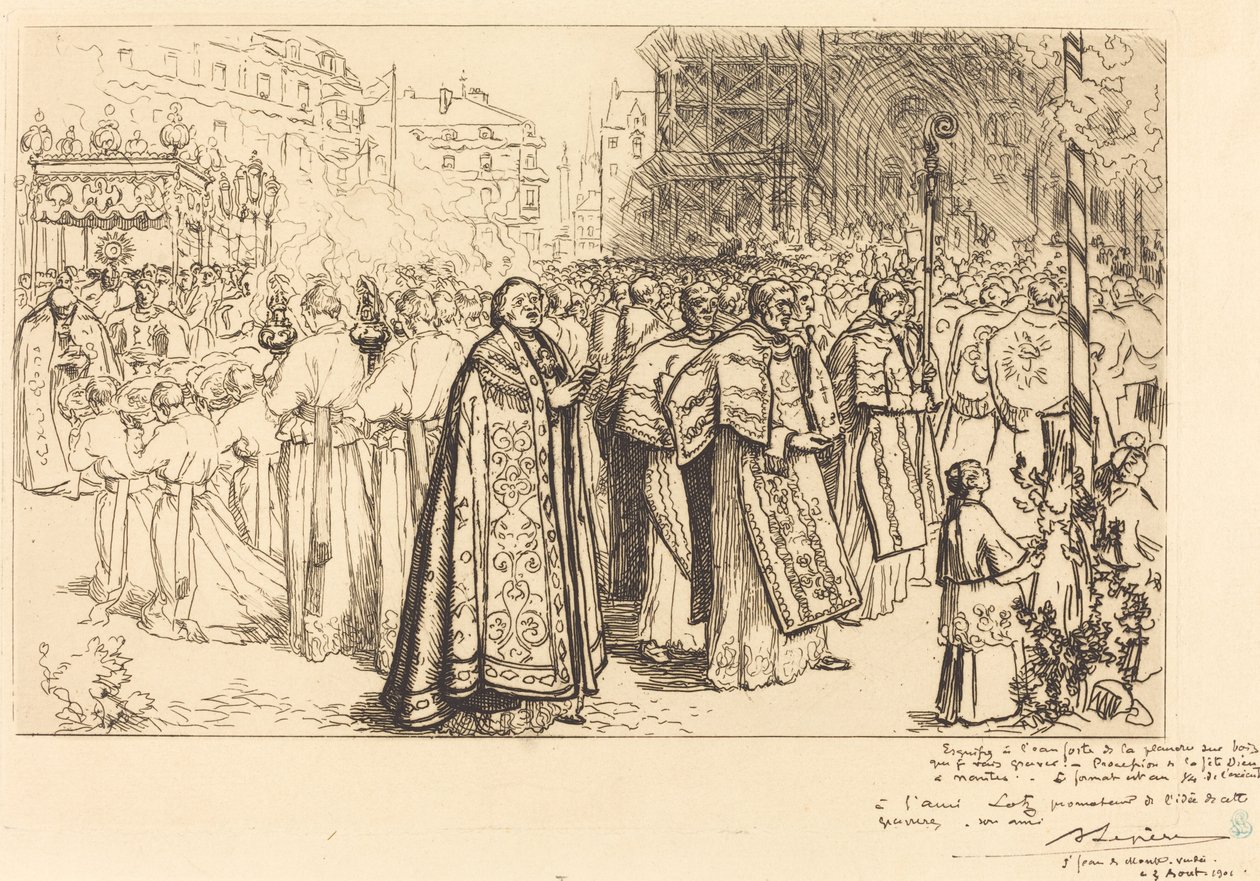 Návrat průvodu do katedrály v Nante (Rentree de la Procession a la Cathedral de Nantes) od Auguste Lepere