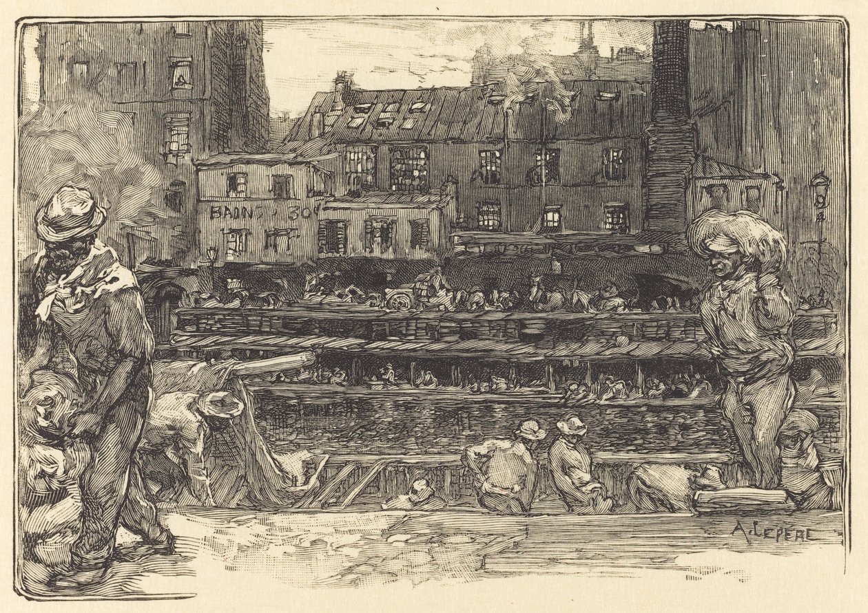 Vykládka, Canal St. Martin Vykladače sádry, Canal Saint-Martin, 1890. od Auguste Lepere
