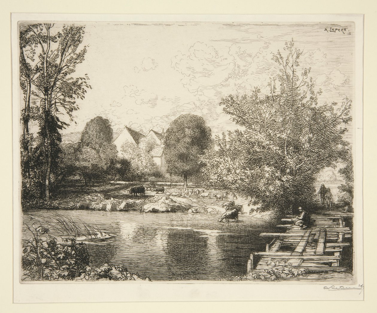 Vieille passerelle, bords du petit Morin (Starý most pro pěší, Banks of the Small Morin) od Auguste Lepere