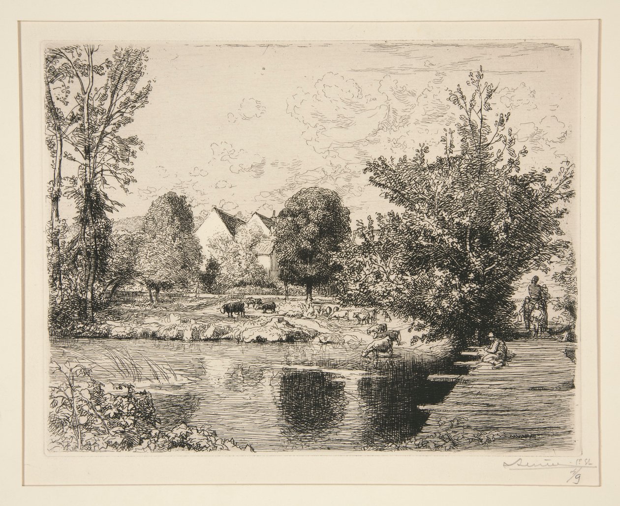 Vieille passerelle, bords du petit Morin (Starý most pro pěší, Banks of the Small Morin) od Auguste Lepere