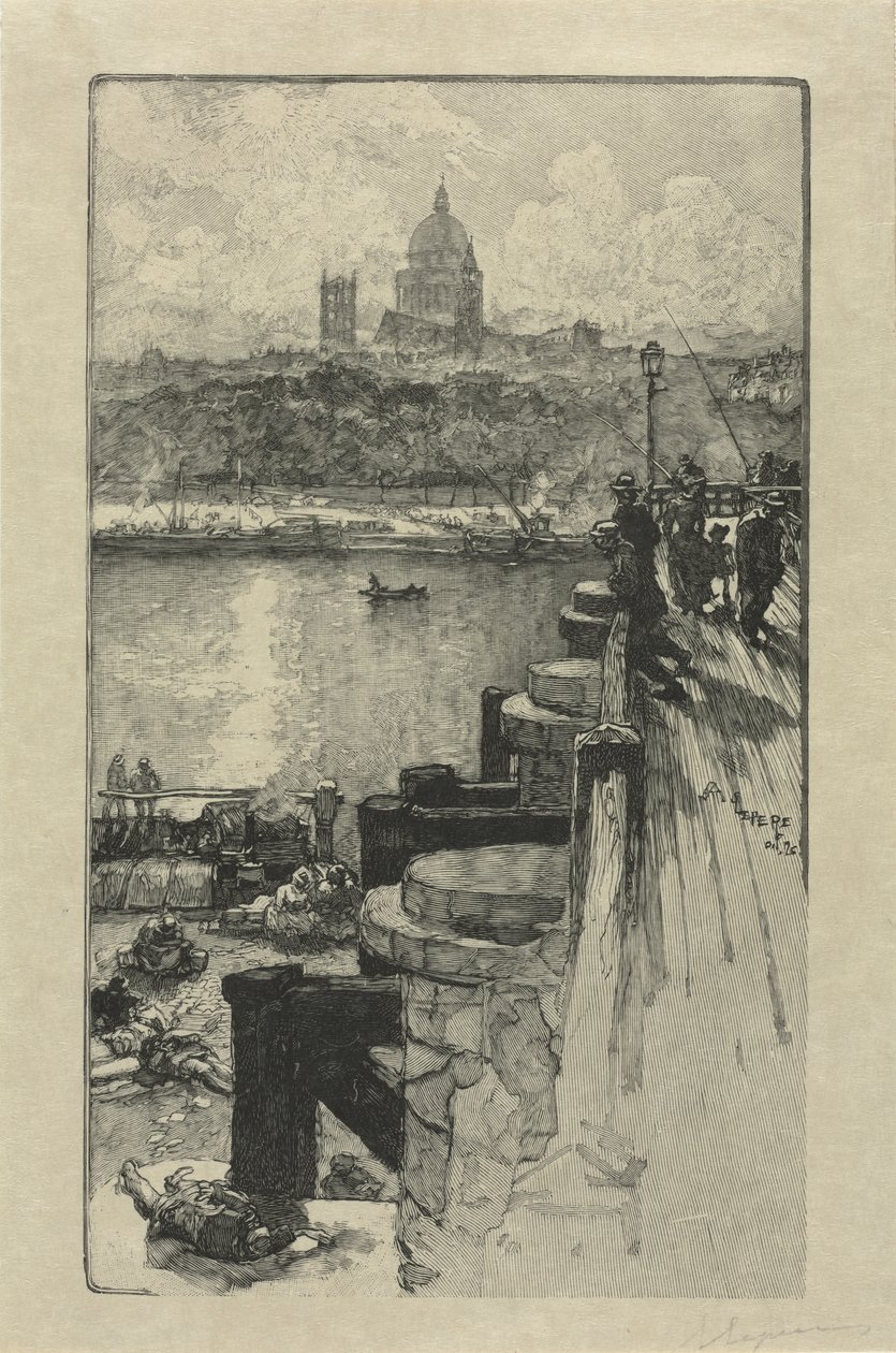 [Rybáři na molu, Paříž] od Auguste Louis Lepère