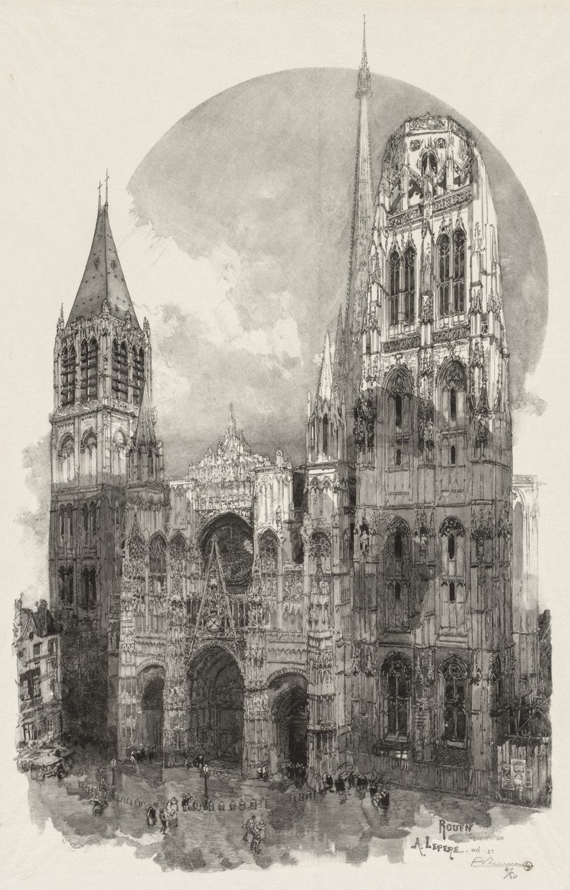 Ilustrovaný Rouen: Katedrála v Rouenu od Auguste Louis Lepère