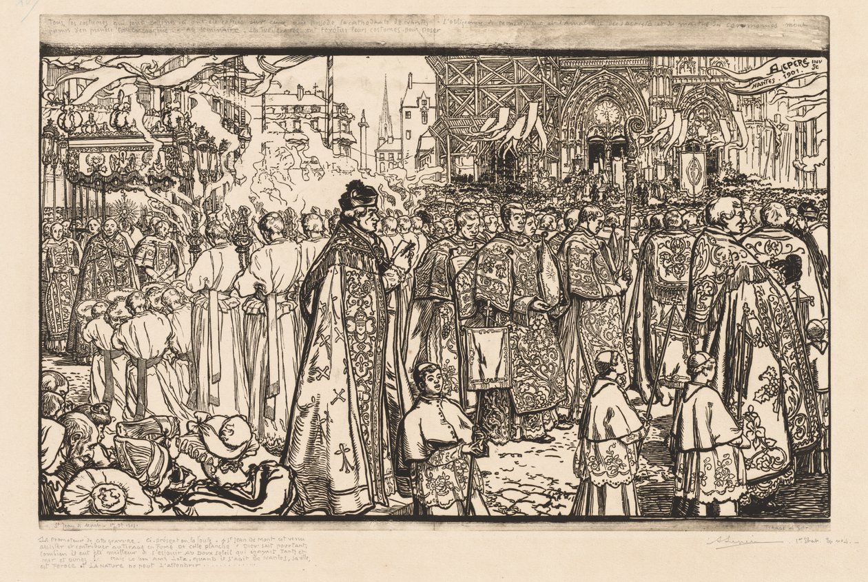 Procesí Božího těla v Nantes od Auguste Louis Lepère