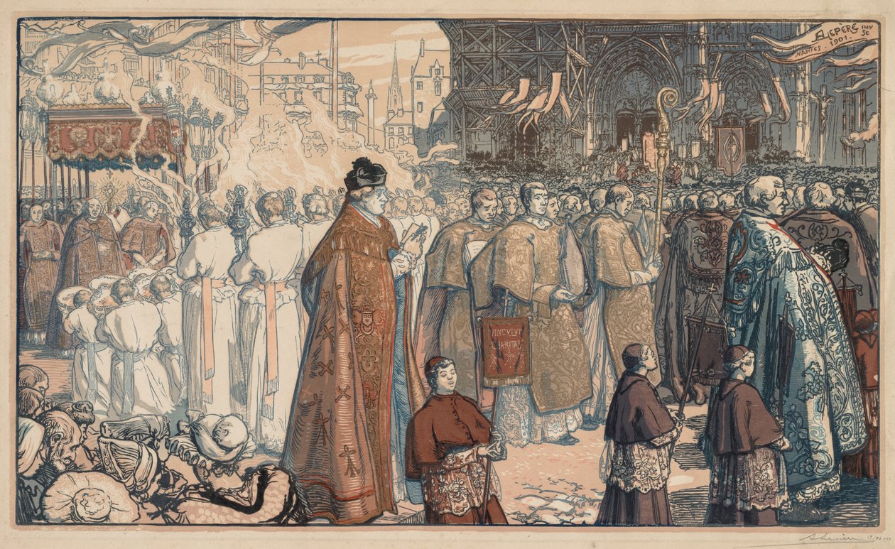 Průvod na svátek Božího těla v Nantes od Auguste Louis Lepère