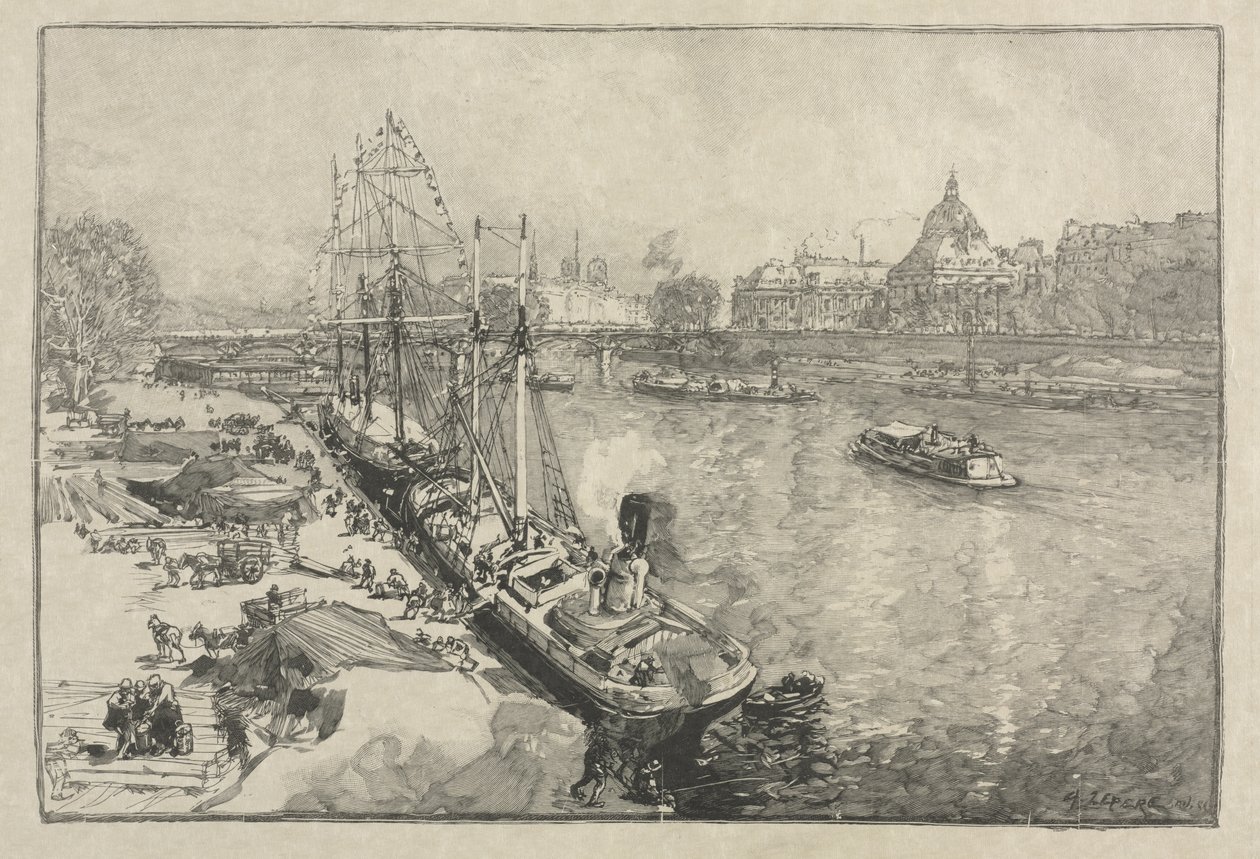[Velká parníková loď v Docku, Paříž] od Auguste Louis Lepère
