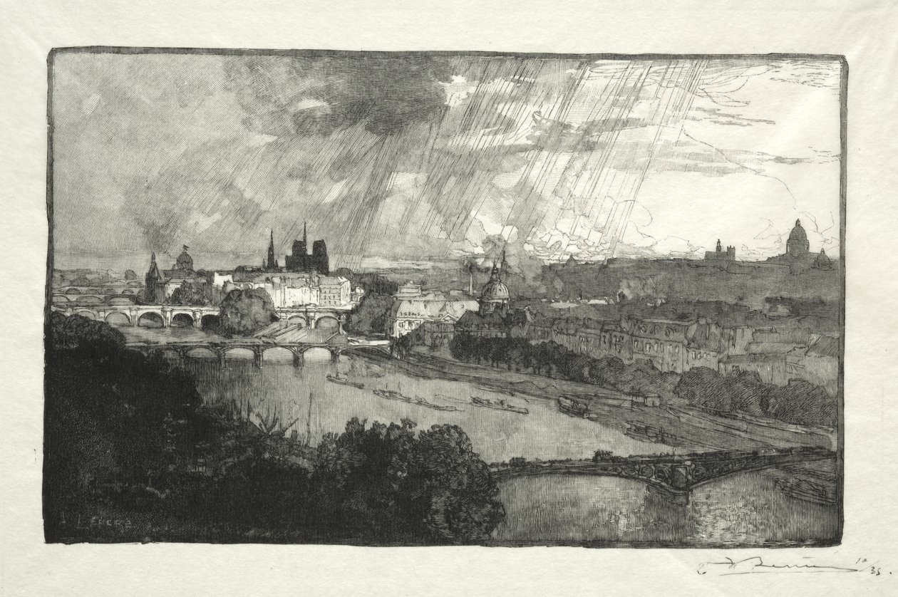 Paříž, při pohledu z Pavillon de Flore od Auguste Louis Lepère
