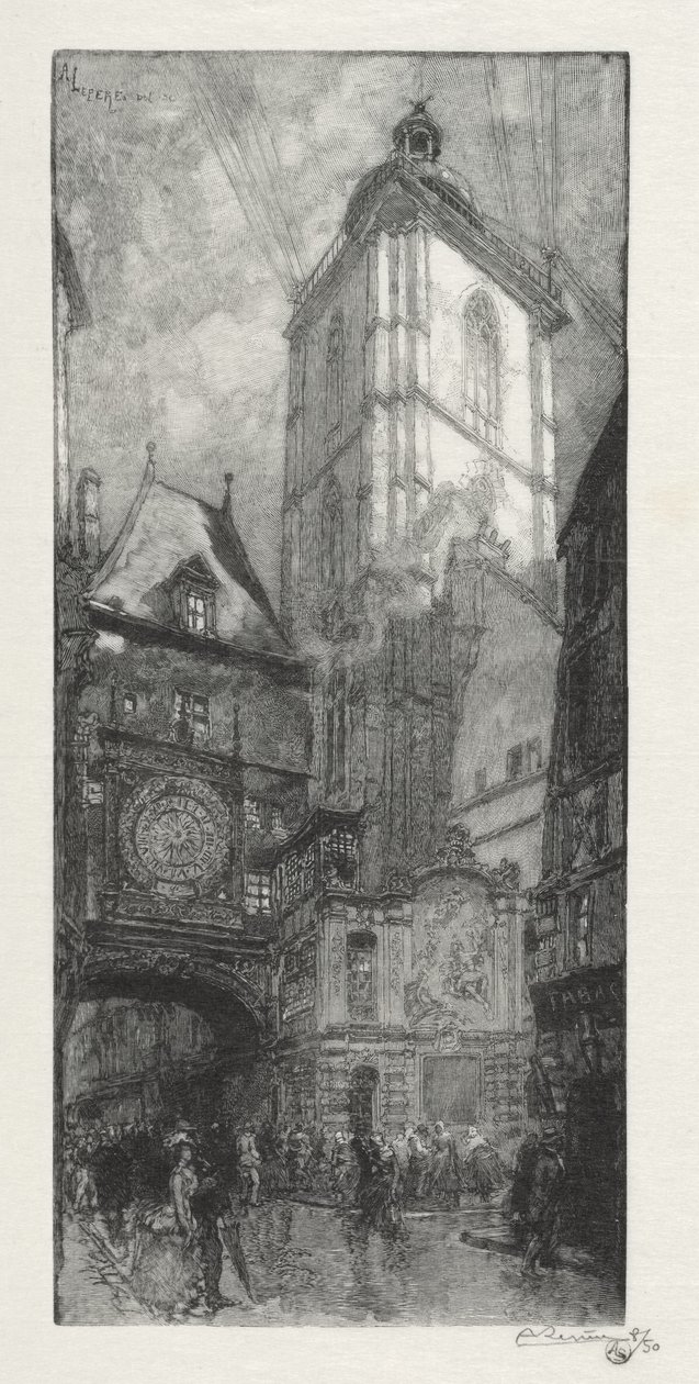 Ilustrovaný Rouen: Velké hodiny od Auguste Louis Lepère