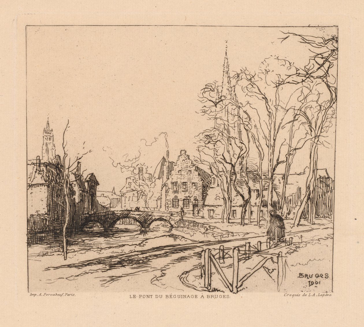 Beguinage Bridge v Bruggách od Auguste Louis Lepère