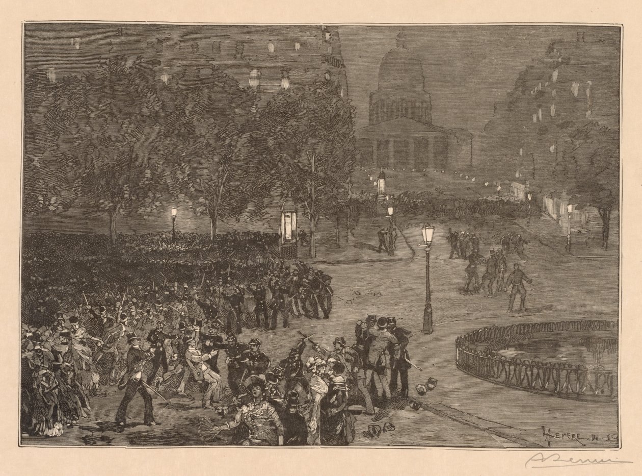 Bois du Monde: Les troubles du quartier Latin, 1882. od Auguste Louis Lepère