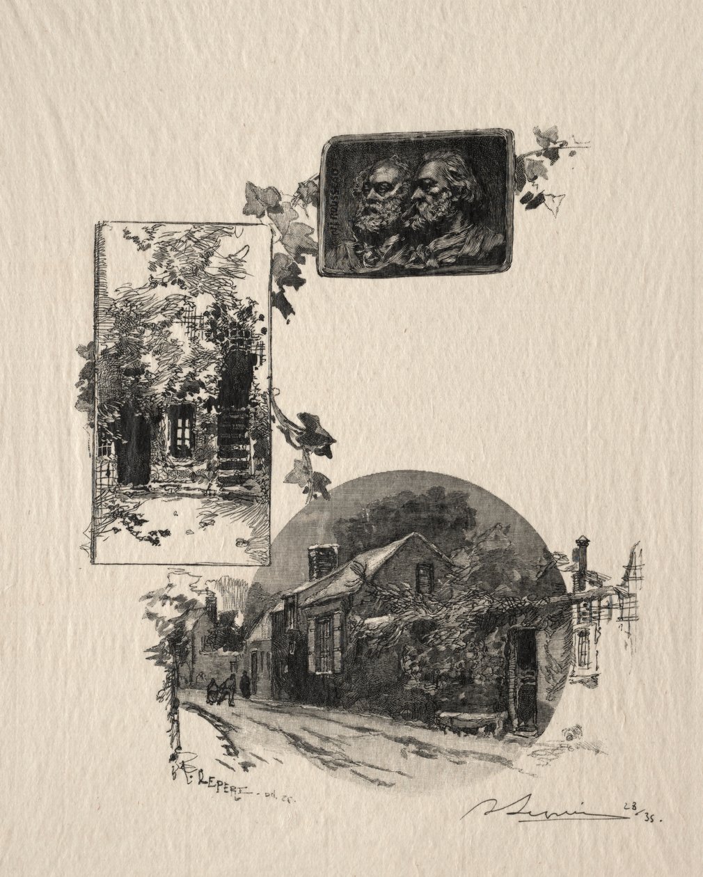 Vstup do dílny Rousseau a Maison de Millet od Auguste Louis Lepère