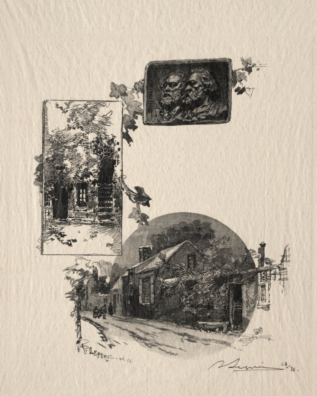 Entree de latelier Rousseau et la Maison de Millet, 1887. od Auguste Louis Lepère