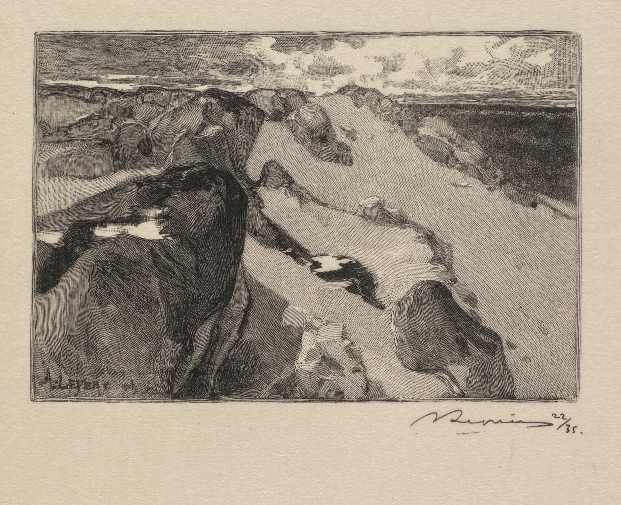 Les Fontainebleau: Arbonne, Le Gros Sablon Les Fontainebleau..., 1890. od Auguste Louis Lepère
