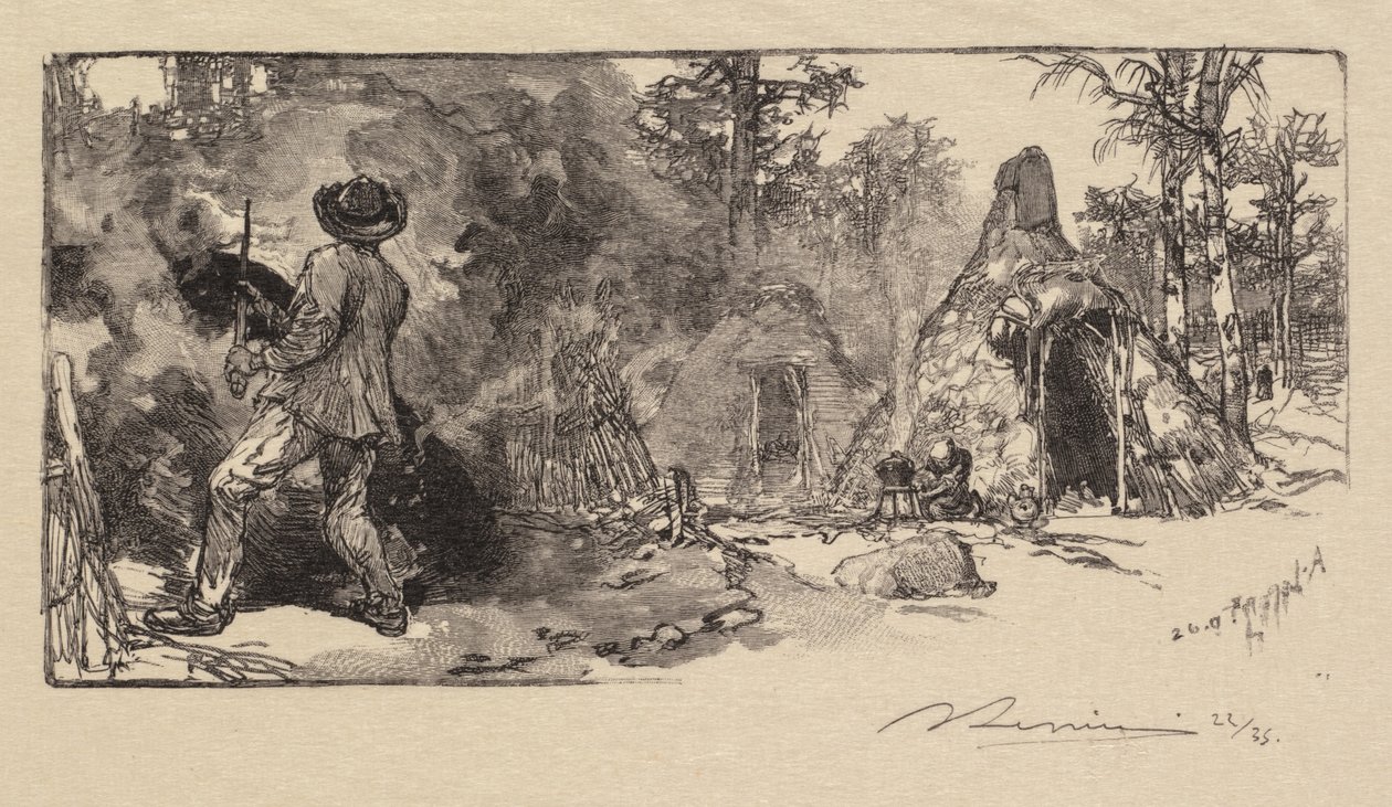 Fontainebleau Forest: Coalmen Les Fontainebleau: The Charbonniers, 1890. od Auguste Louis Lepère