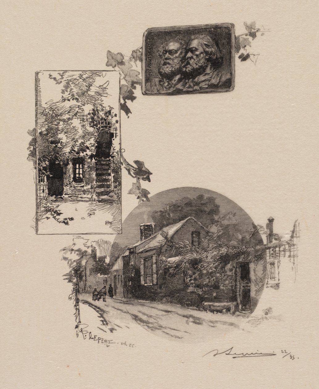 Fontainebleau Forest: Vstup do Rousseauova studia a Millet Home od Auguste Louis Lepère