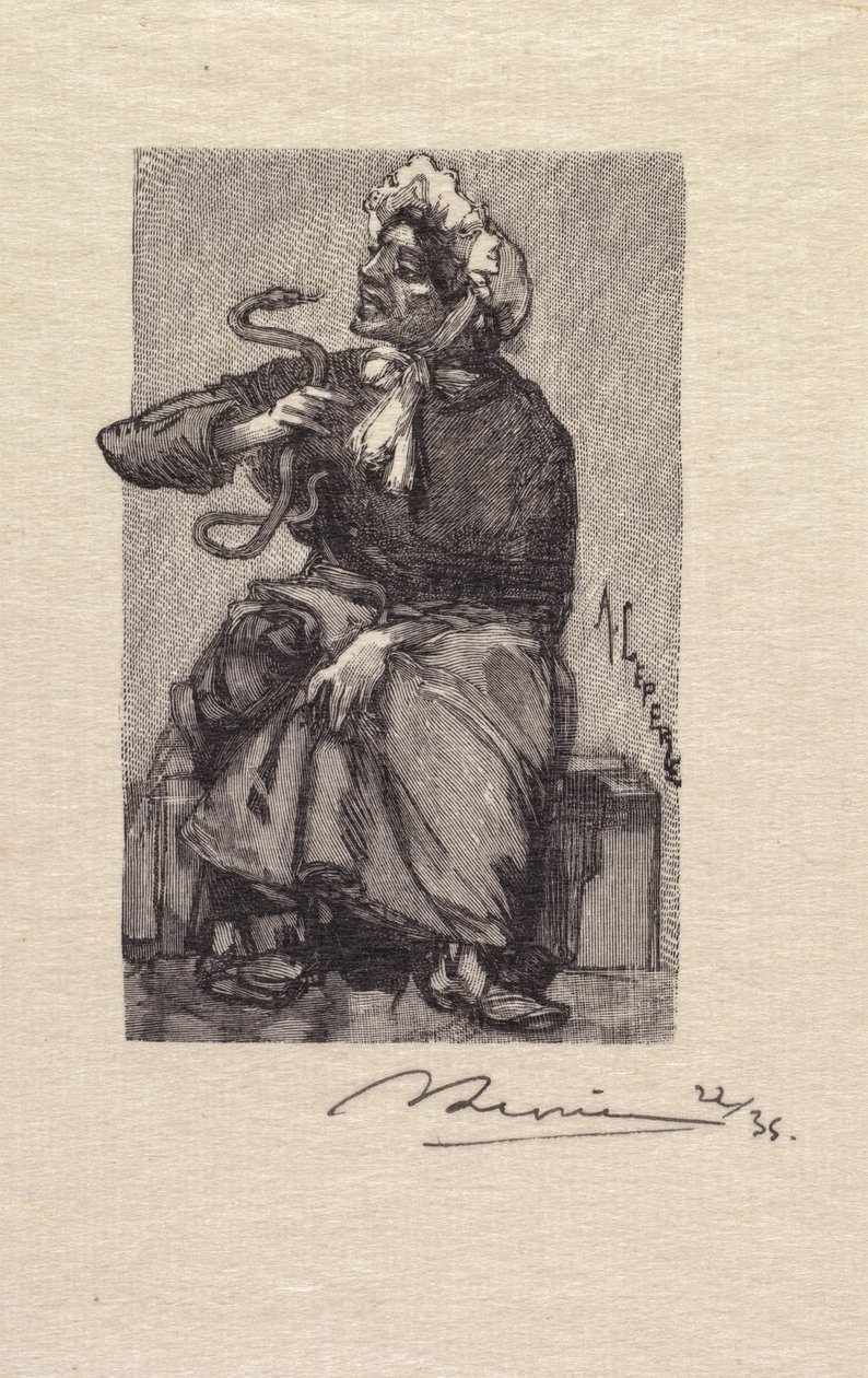 Les Fontainebleau: Obchodník s hady Les Fontainebleau: Obchodník s hady, 1890. od Auguste Louis Lepère