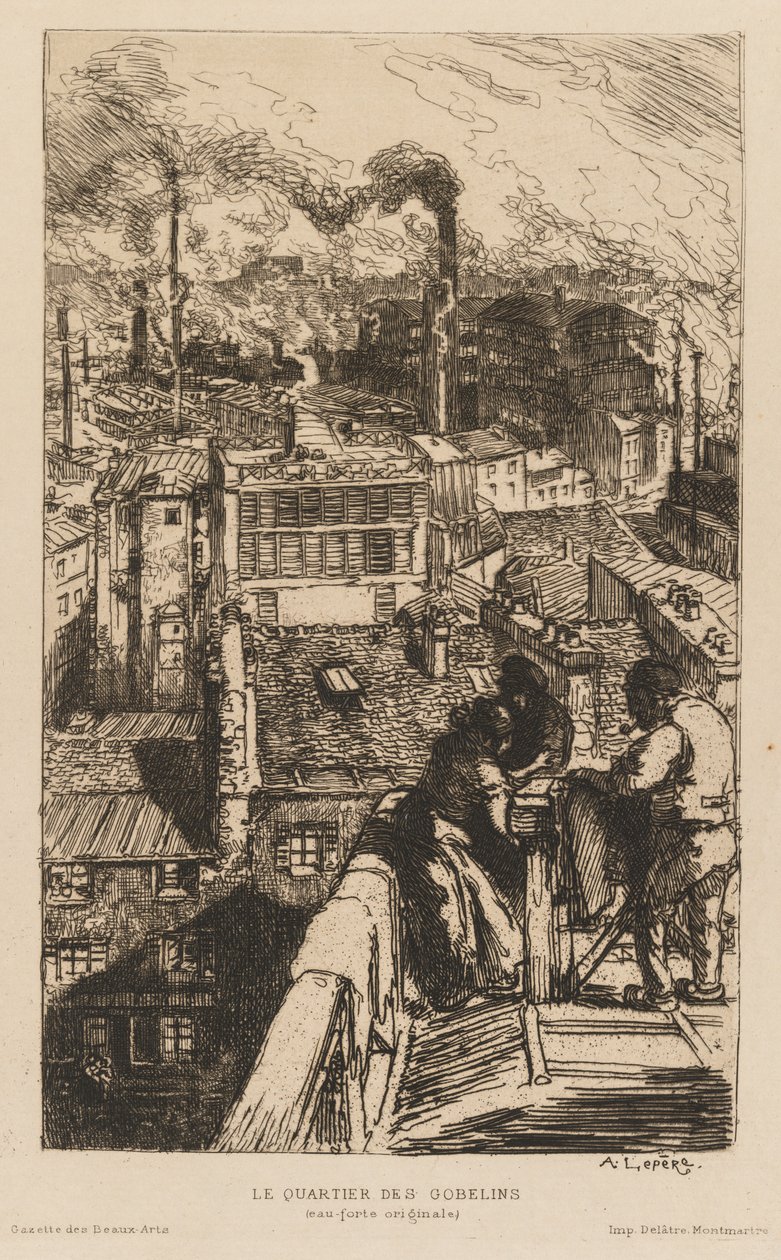 Gazette des Beaux-Arts: Čtvrť gobelínů, 1889. od Auguste Louis Lepère