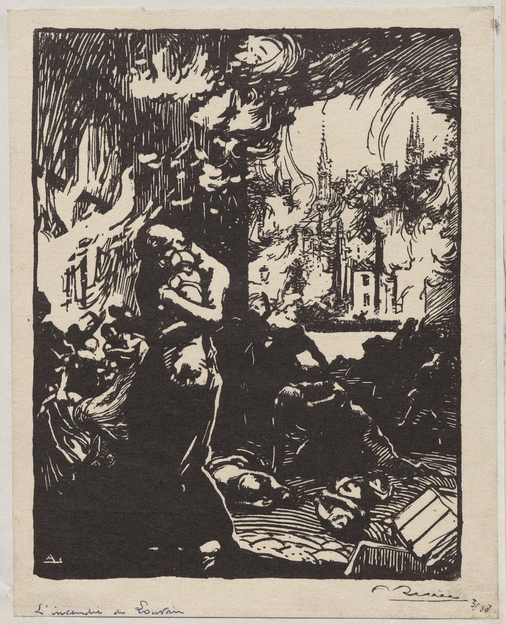 Požár v Louvain od Auguste Louis Lepère