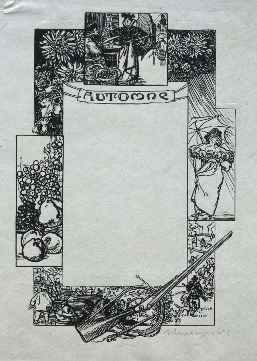Pařížský almanach, 1897: Dekorativní hranice, podzim od Auguste Louis Lepère