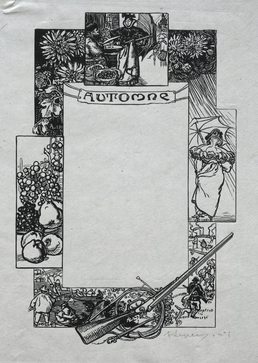 Pařížský almanach, 1897: Dekorativní hranice, podzim, 1897. od Auguste Louis Lepère