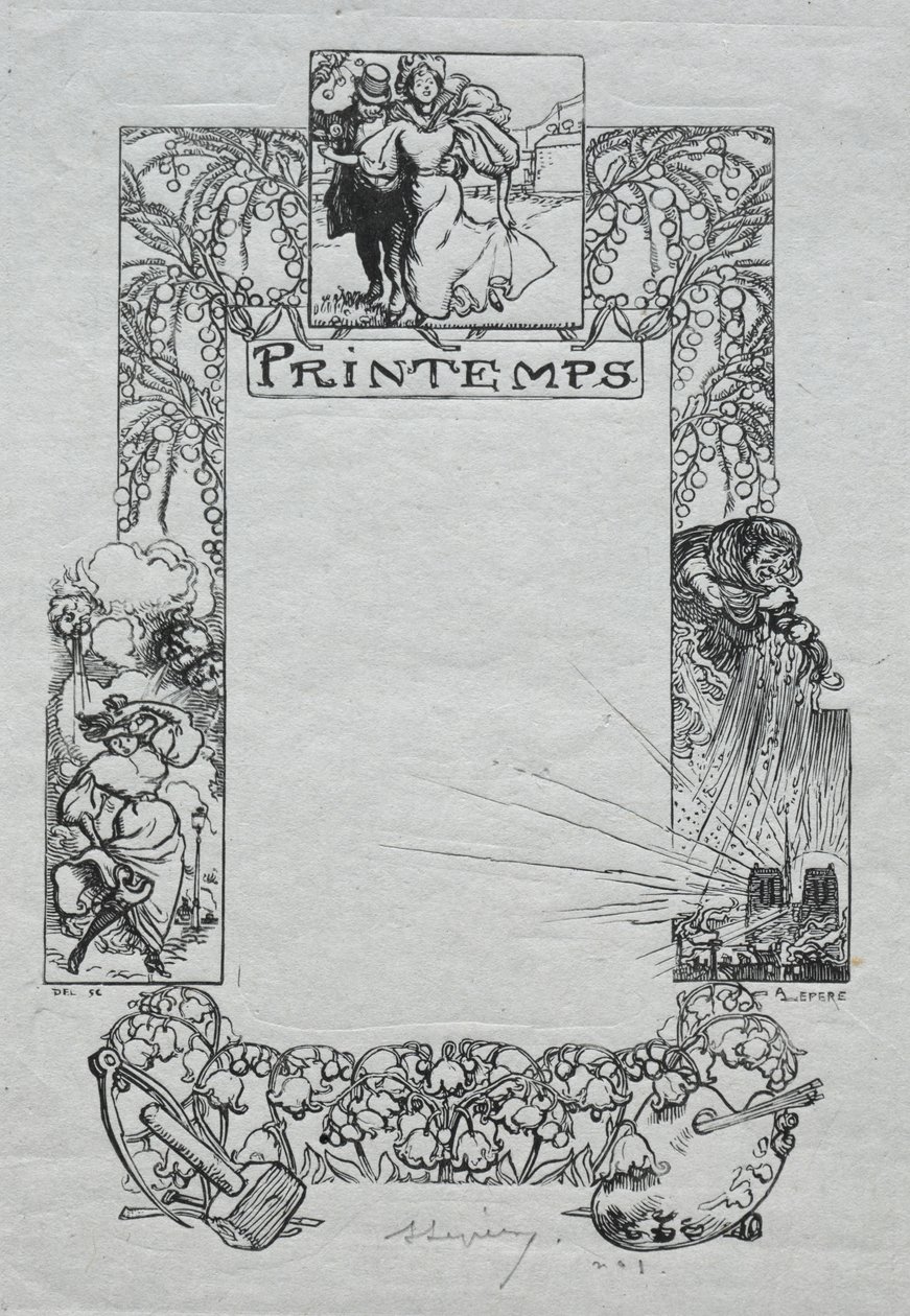 Pařížský almanach, 1897: Dekorativní hranice, jaro od Auguste Louis Lepère