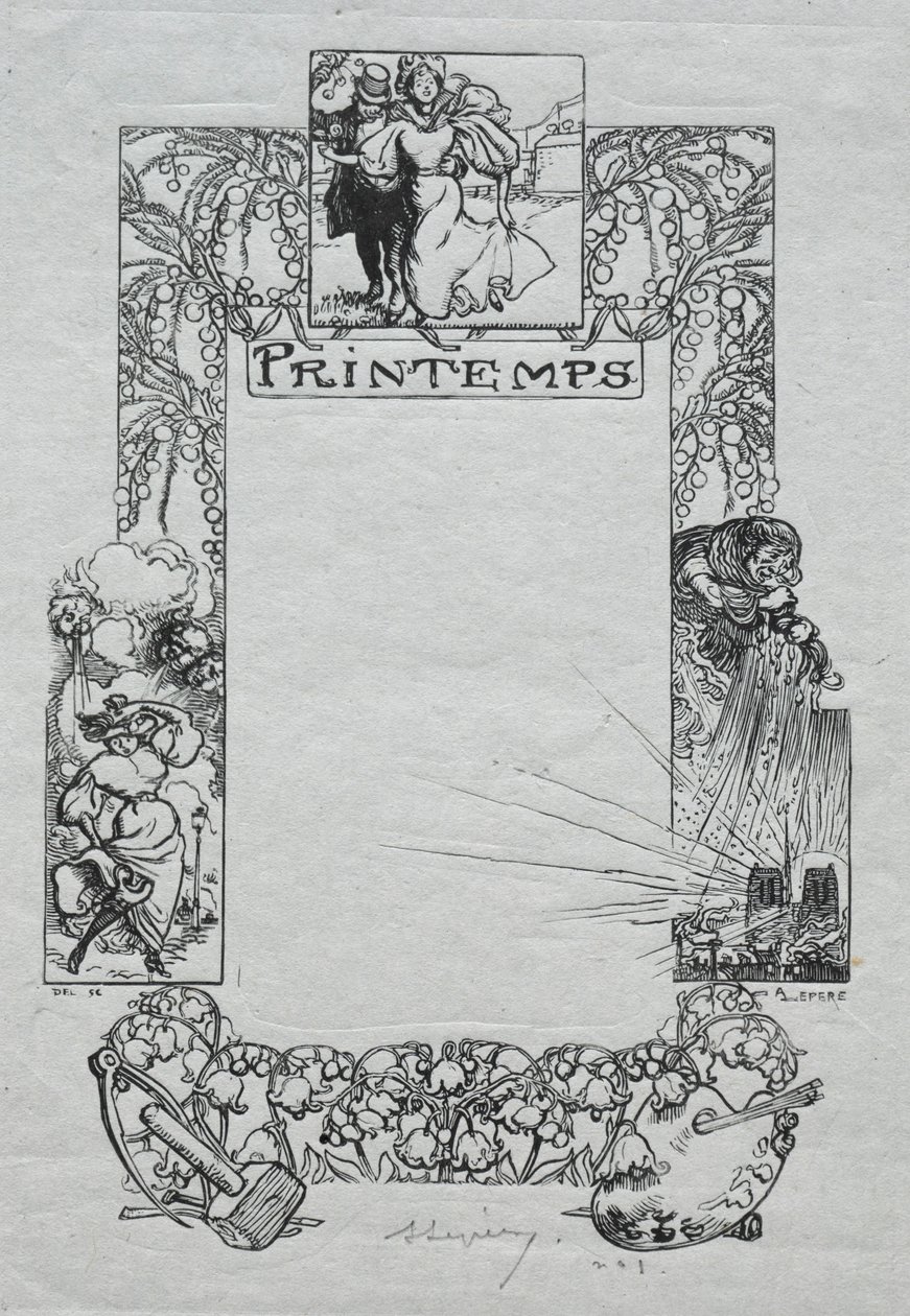 Pařížský almanach, 1897: Dekorativní hranice, jaro, 1897. od Auguste Louis Lepère