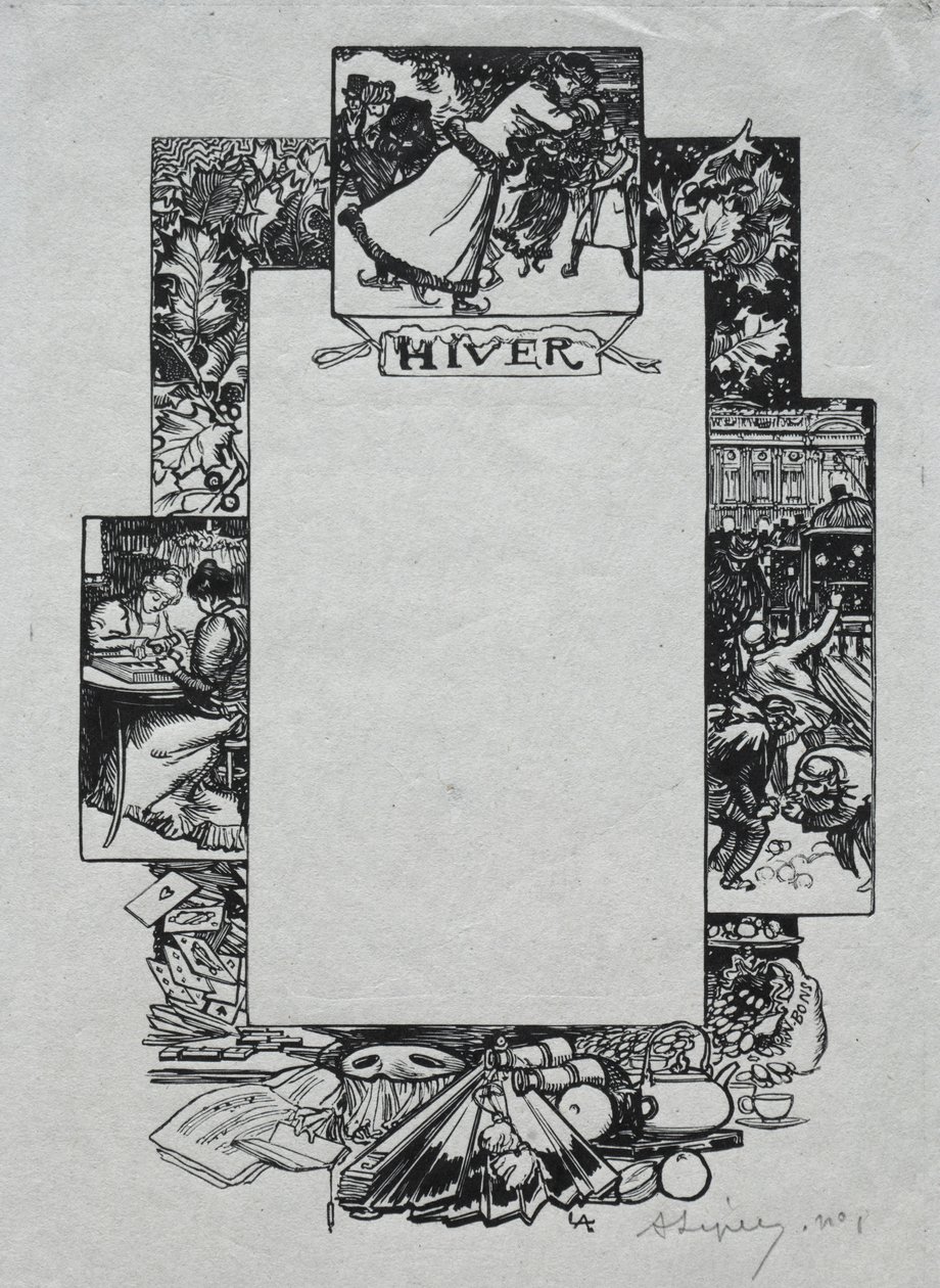 Pařížský almanach, 1897: Dekorativní hranice, zima, 1897. od Auguste Louis Lepère