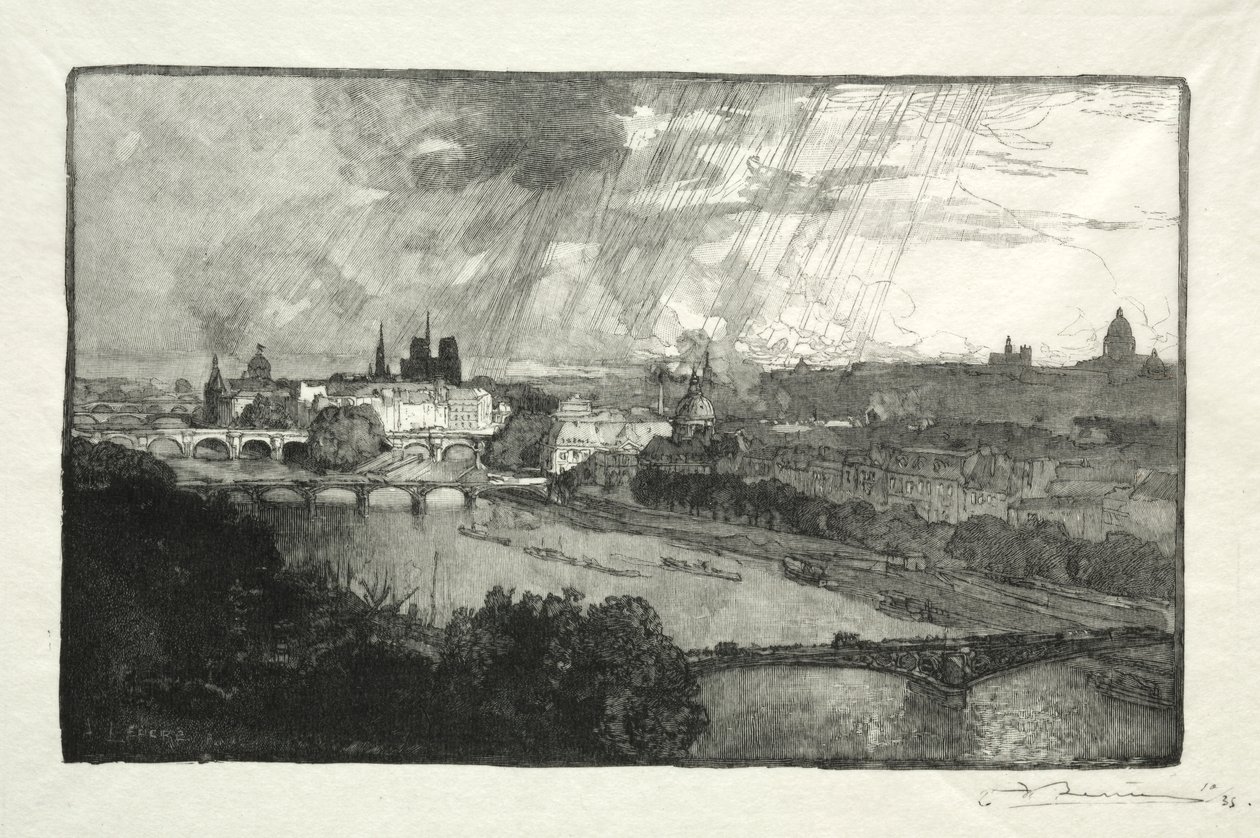 Paříž, při pohledu z Pavillon de Flore od Auguste Louis Lepère