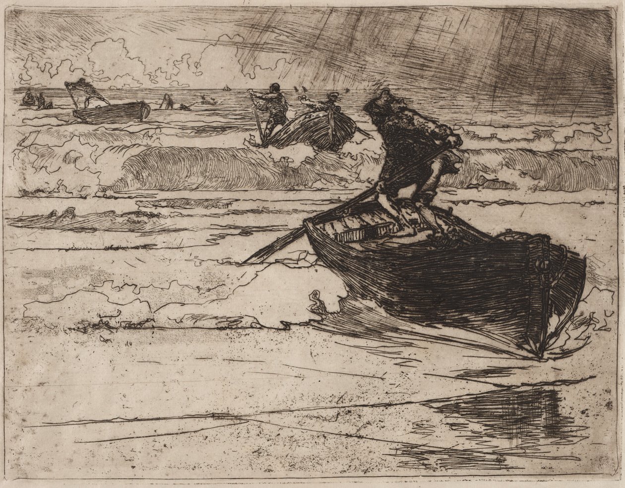 Rybáři prchající před bouří od Auguste Louis Lepère