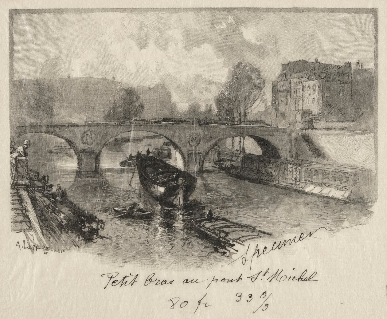 Ruční palná zbraň v Pont St. Michel od Auguste Louis Lepère