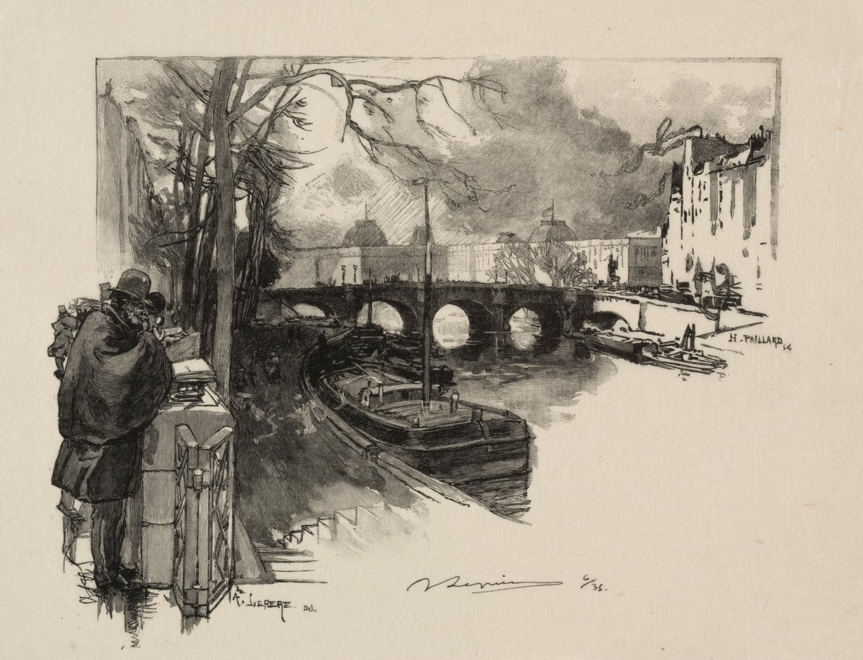 Malé rameno Seiny v Pont Neuf od Auguste Louis Lepère