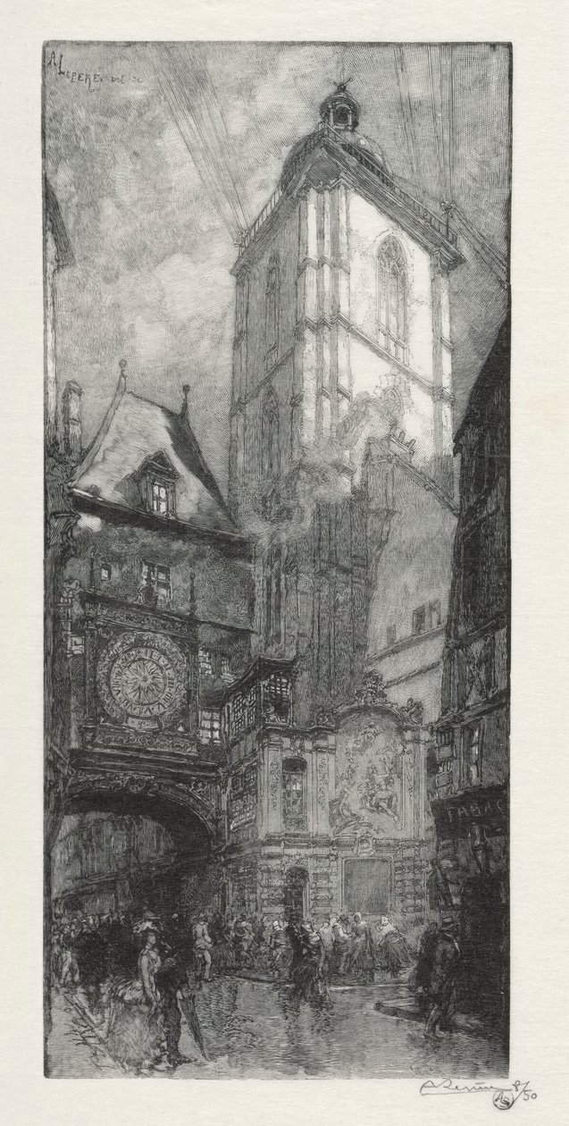 Ilustrovaný Rouen: Velké hodiny od Auguste Louis Lepère