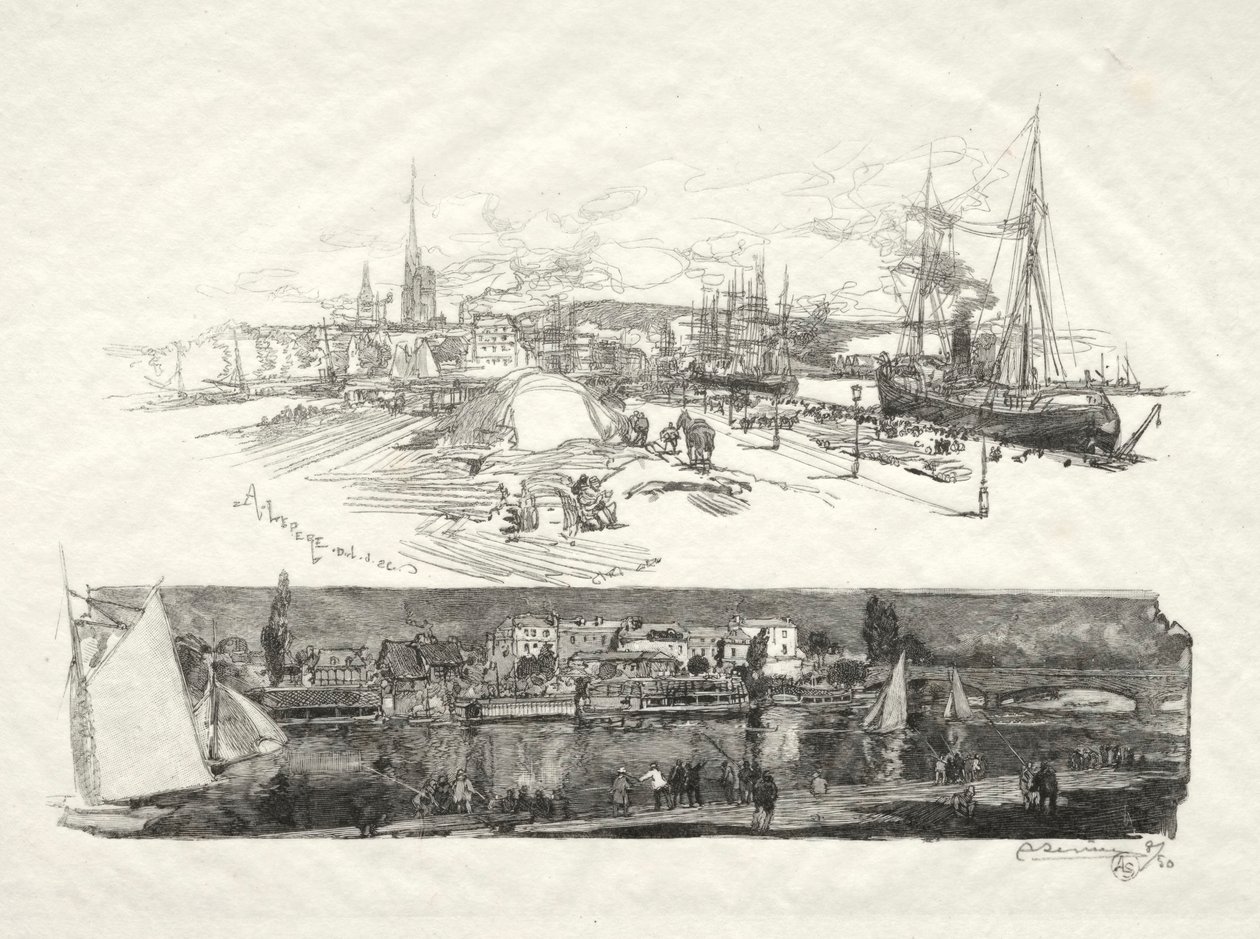 Rouen Illustré: Les Nouveaux Quais-LIle La Croix, 1896. od Auguste Louis Lepère