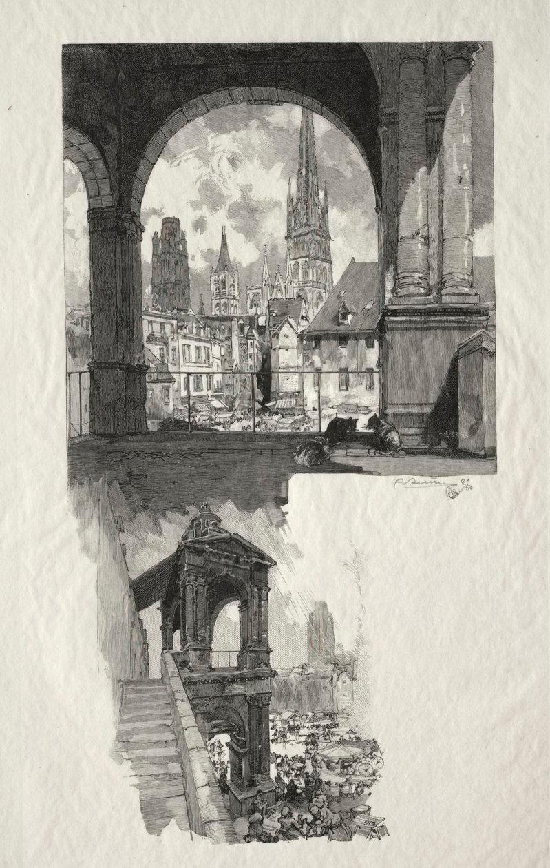 Illustrated Rouen: Place de la Haute Vieille Tour, Edicule de la Fierte, 1896. od Auguste Louis Lepère