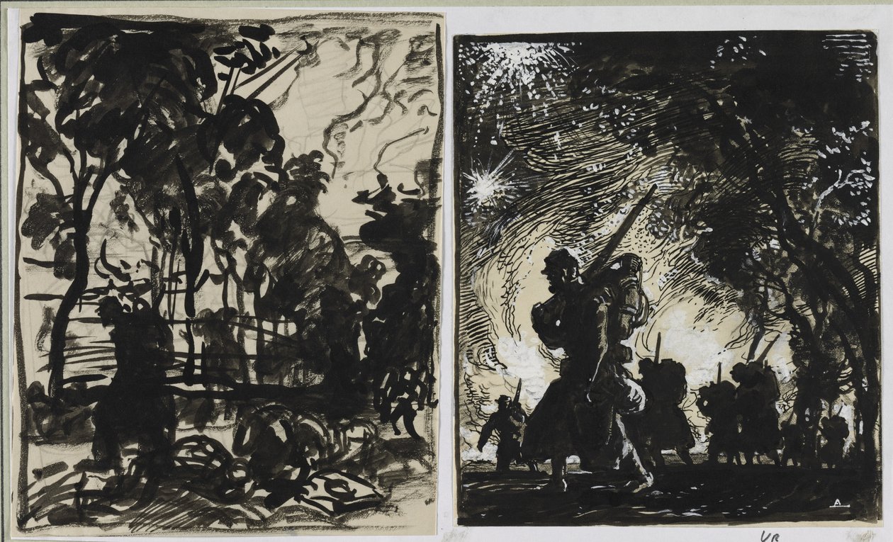 Noční scéna, hlídka na okraji lesa, 1914. od Auguste Louis Lepère