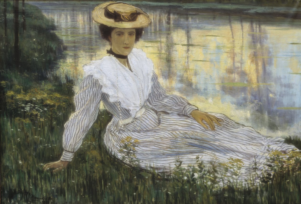 Mladá žena na okraji vody od Auguste Oleffe