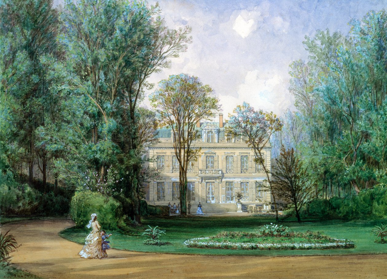 Hotel Rainbeaux, Avenue des Champs Elysees a 57 Rue de Ponthieu, Paříž, 1868 (wc na papíře) od Auguste Paul Charles Anastasi