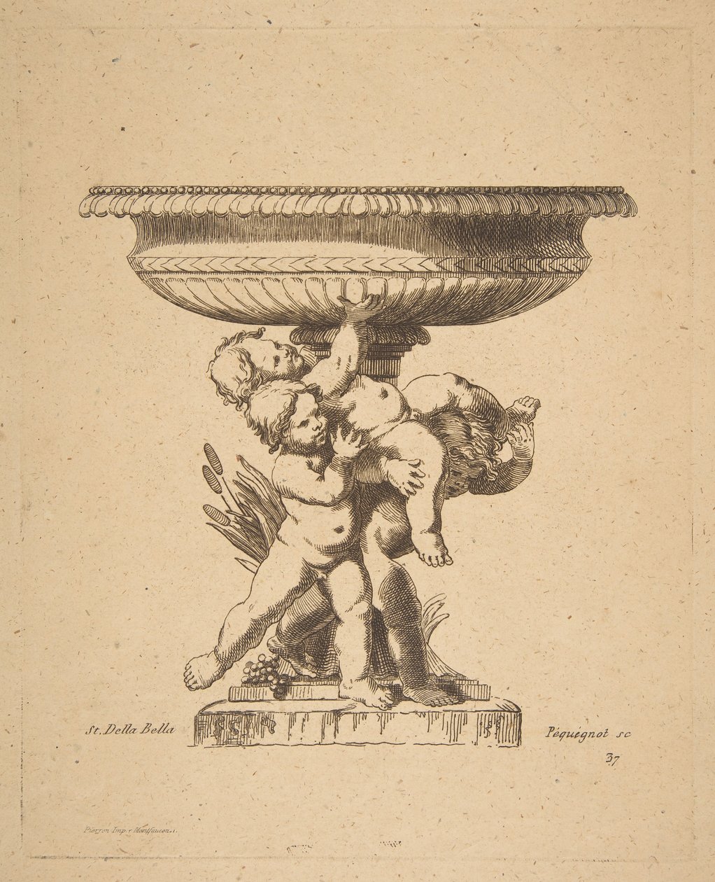Ornamentální design tří dětí držících fontánu, 19. století. od Auguste Pequegnot