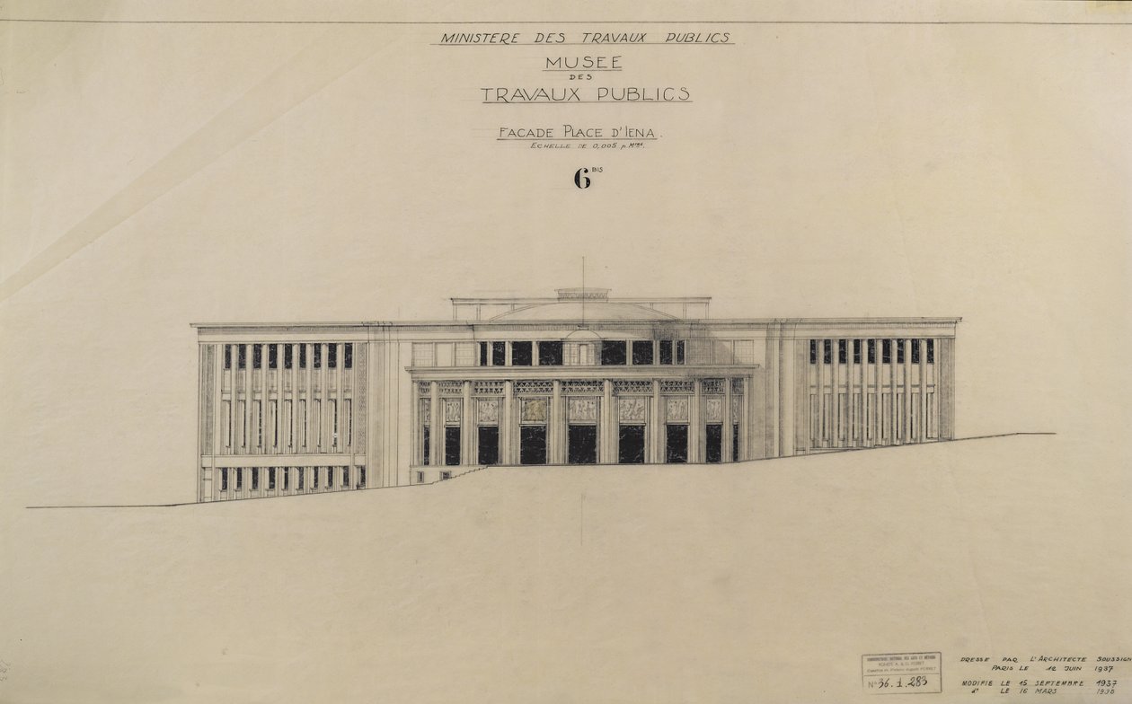 Projekt pro Musee des Travaux Publiques, fasáda, Place d