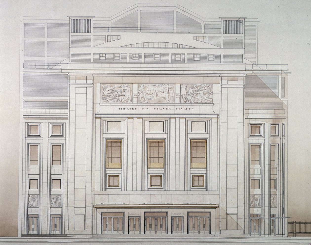 Theatre des Champs-Elysees: fasáda - projekt Perret od Auguste Perret
