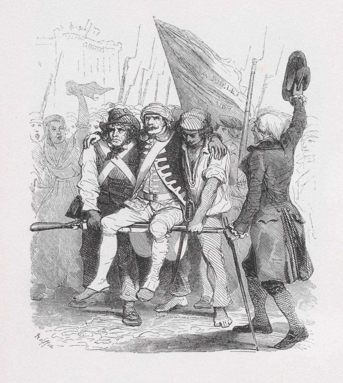 Čtrnáctého července, z The Complete Works of Béranger, 1836. Tvůrci: Auguste Raffet, Lacoste, Eugène Guillaumot. od Auguste Raffet, Lacoste, Eugène Guillaumot